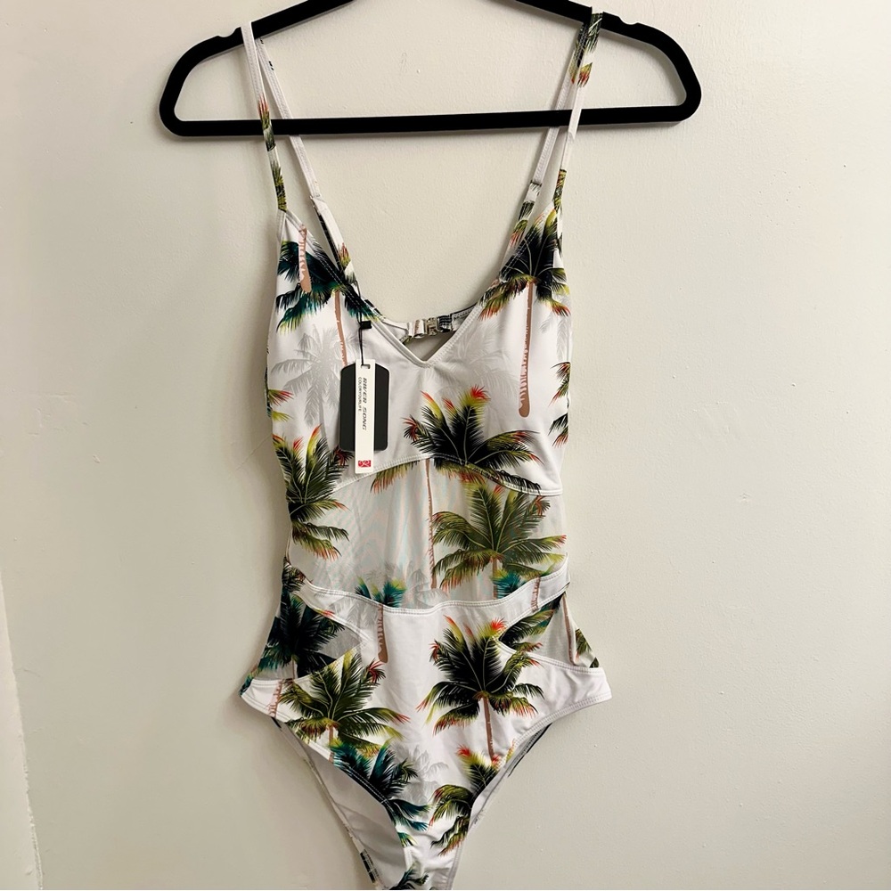 Riversong Backless One Piece Coconut Tropical Palm Tree Swimsuit White SZ XL - Picture 5 of 13
